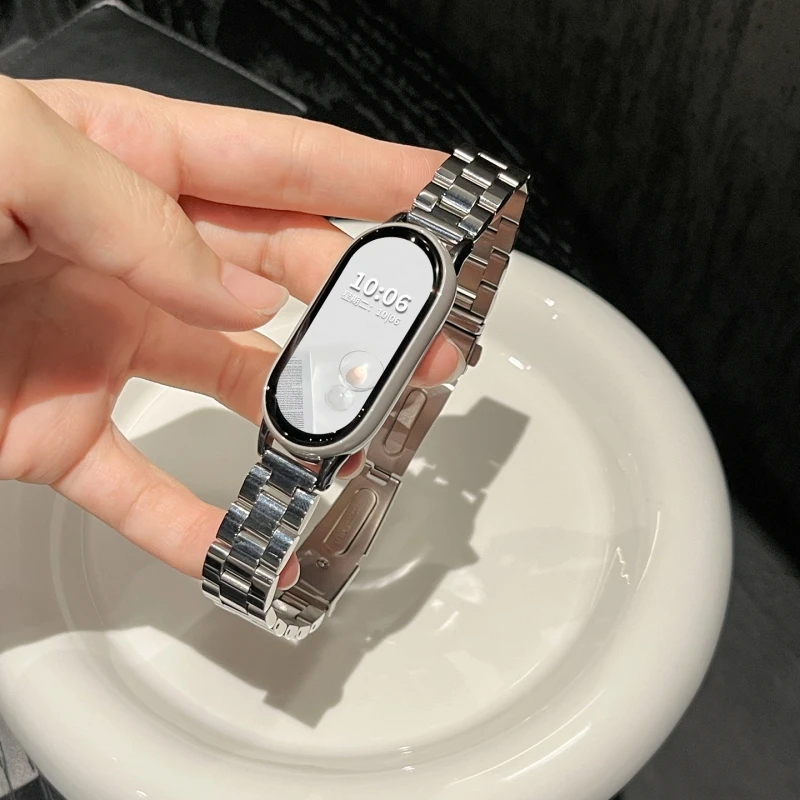 Correas de acero inoxidable para Xiaomi Mi Band 10 9 8, accesorios de correa, pulsera de repuesto de metal, pulsera miband8 9 10 NFC