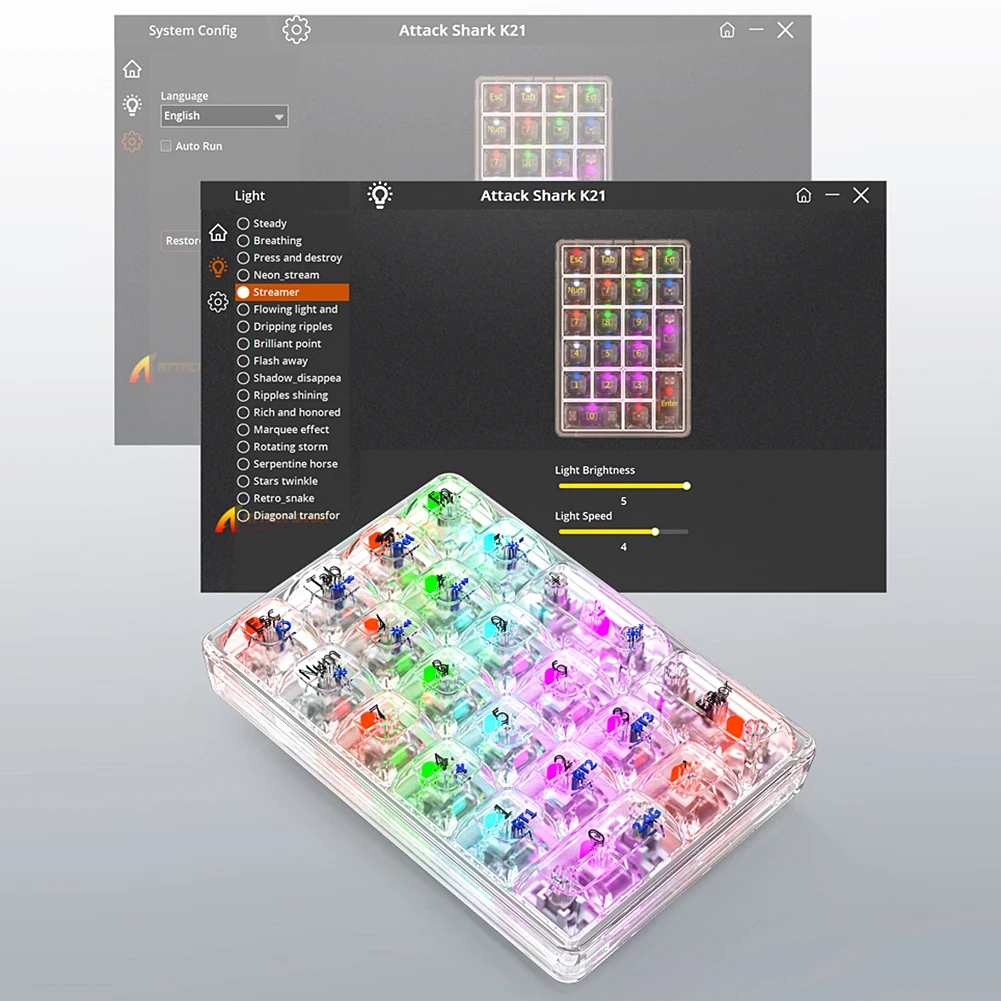 Teclado numérico mecánico Bluetooth K21, teclado numérico transparente de tres modos, 500mAh, intercambiable en caliente para juegos - imagen 3