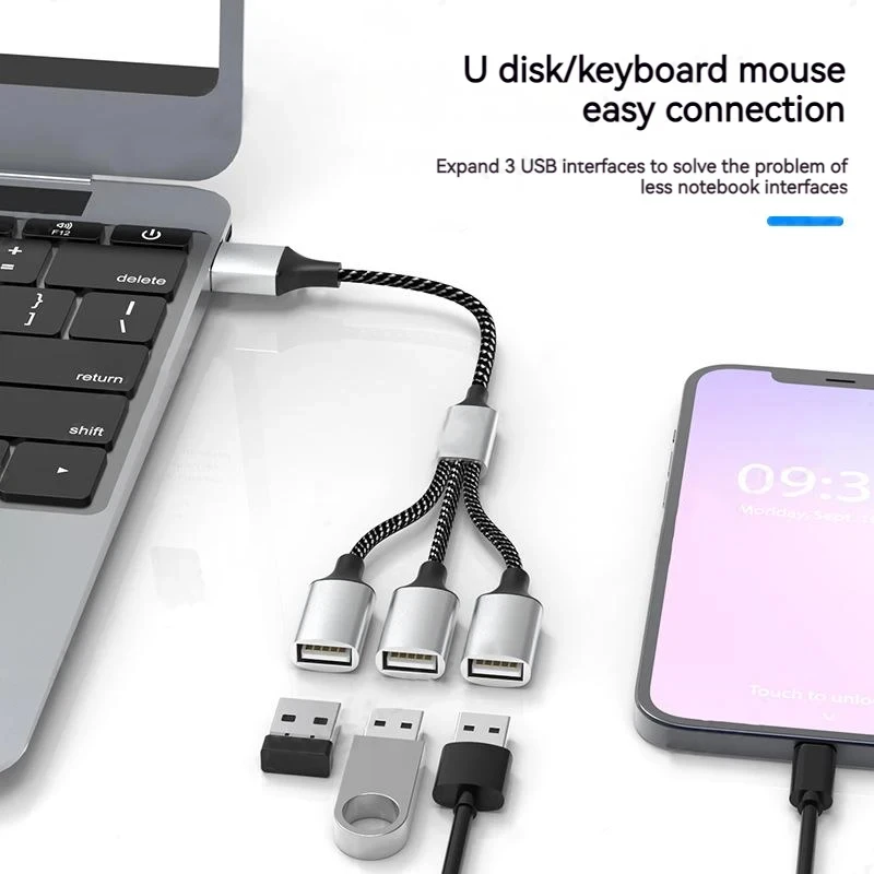 Transmisión rápida de datos, divisor de concentrador USB tipo C de 4 puertos, adaptador OTG para ordenador, MacBook pro Air, extensiones de concentrador USB multidispositivo - imagen 5