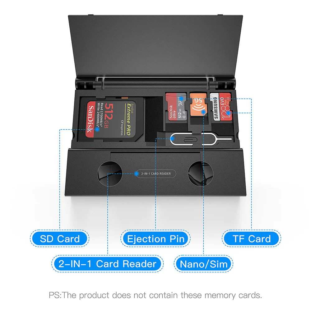 Caja de almacenamiento para lector de tarjetas USB C, Microd, SD, TF, Nano Sim, visor de tarjetas, Dongle, PIN de expulsión, adaptador organizador de lector de tarjetas tipo C - imagen 2
