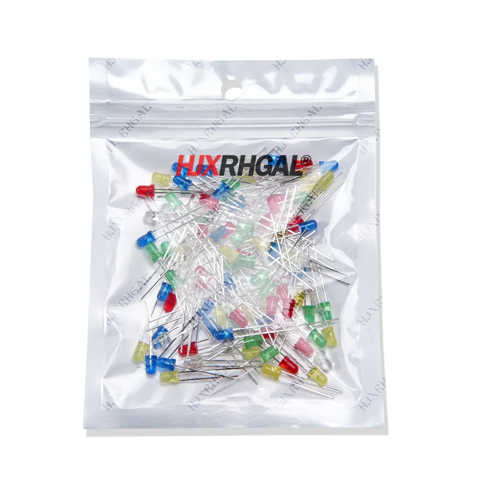 100 Uds. Kit surtido de luz de diodo LED de 3mm 5 colores * 20 piezas F3 blanco amarillo rojo verde azul componente kit DIY