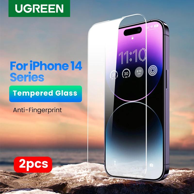 UGREEN-Protector de pantalla de vidrio templado para móvil, película de cobertura completa para iPhone 14, 13 Pro Max, 14 Plus, 2 unidades