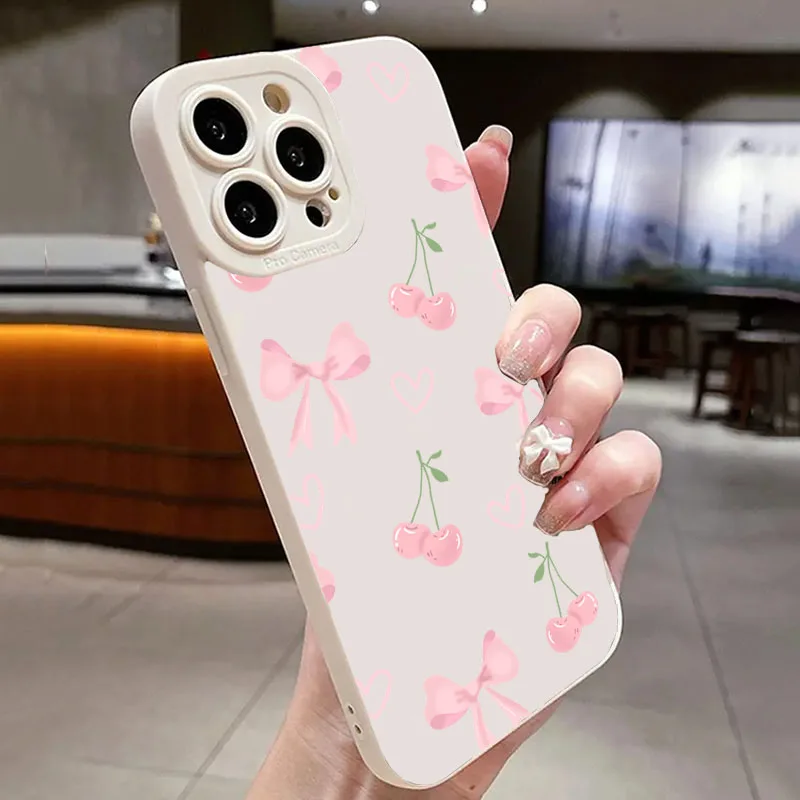 Funda de teléfono con diseño de lazo de cereza rosa femenino para Samsung Galaxy A16 A36 A56 A55 A54 A53 A52 A35 S25 S24 S23 S22 Ultra Plus FE - imagen 4