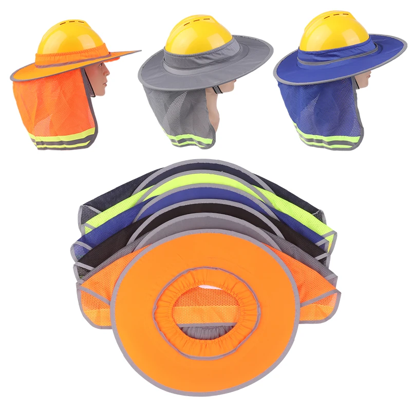 Casco de seguridad a rayas reflectantes para trabajadores de la construcción, sombrilla de verano, protección para el cuello, gorra de seguridad, suministro de trabajo al aire libre - imagen 2