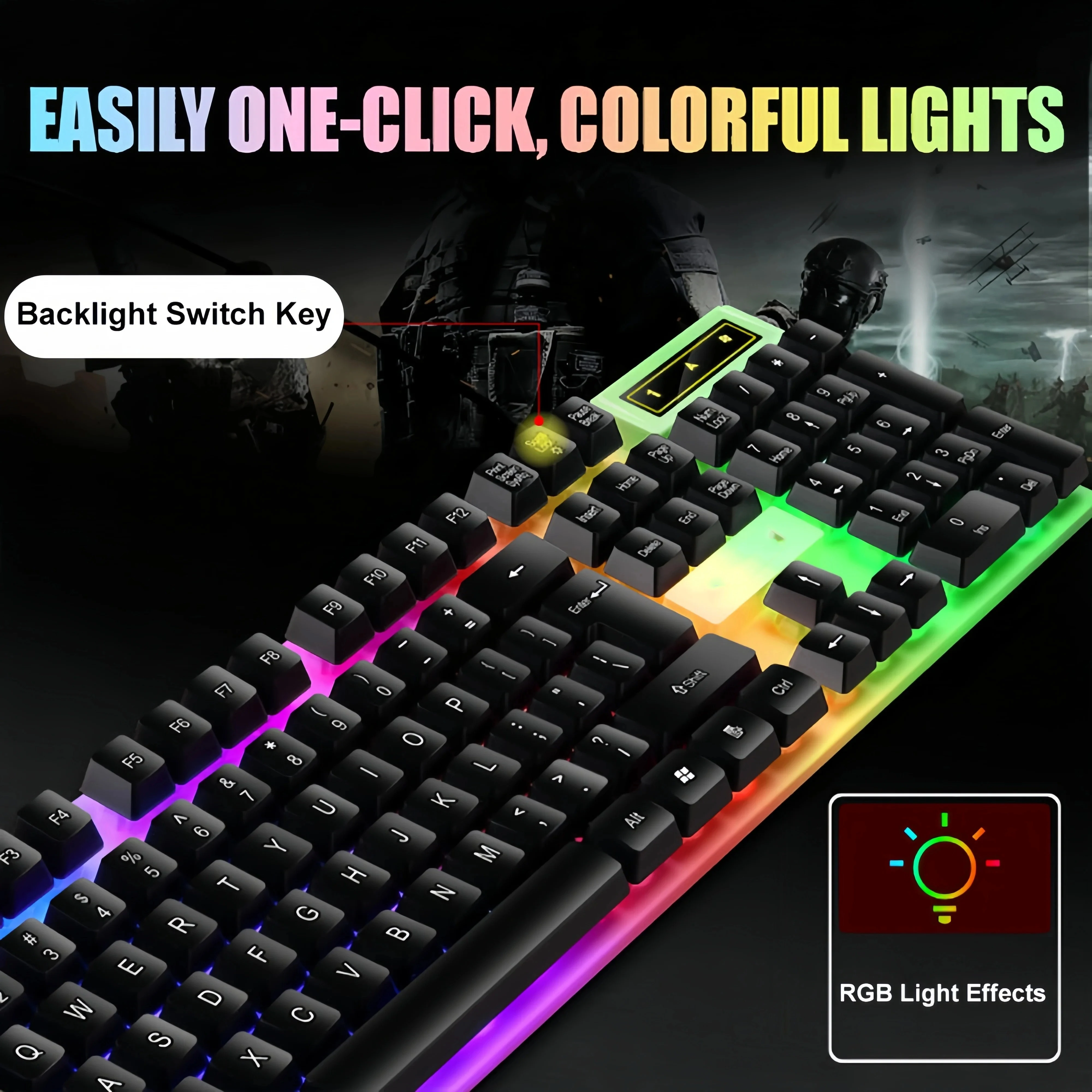 Juego de teclado y ratón con cable, Teclado mecánico luminoso USB, juego de ratón, teclado para juegos de 104 teclas para PC, portátil, juegos de ordenador y oficina - imagen 4