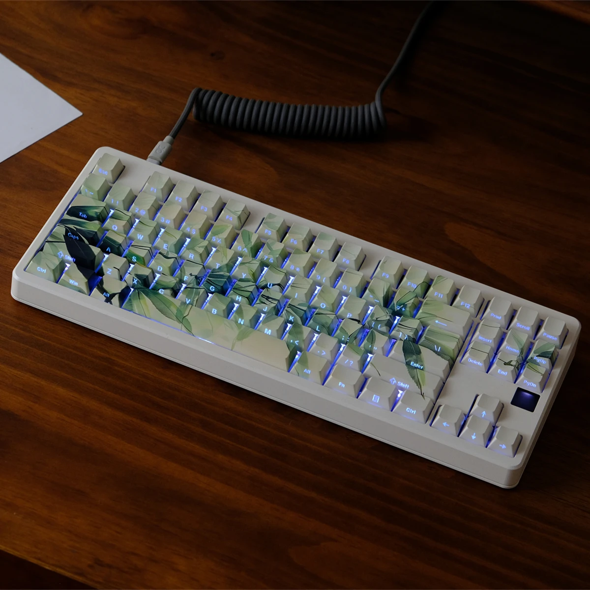 Hoja de bambú, sublimación de tinte de cinco lados, teclas PBT con brillo lateral a través de teclas, perfil de cereza, 130 teclas para teclado de interruptores MX - imagen 4