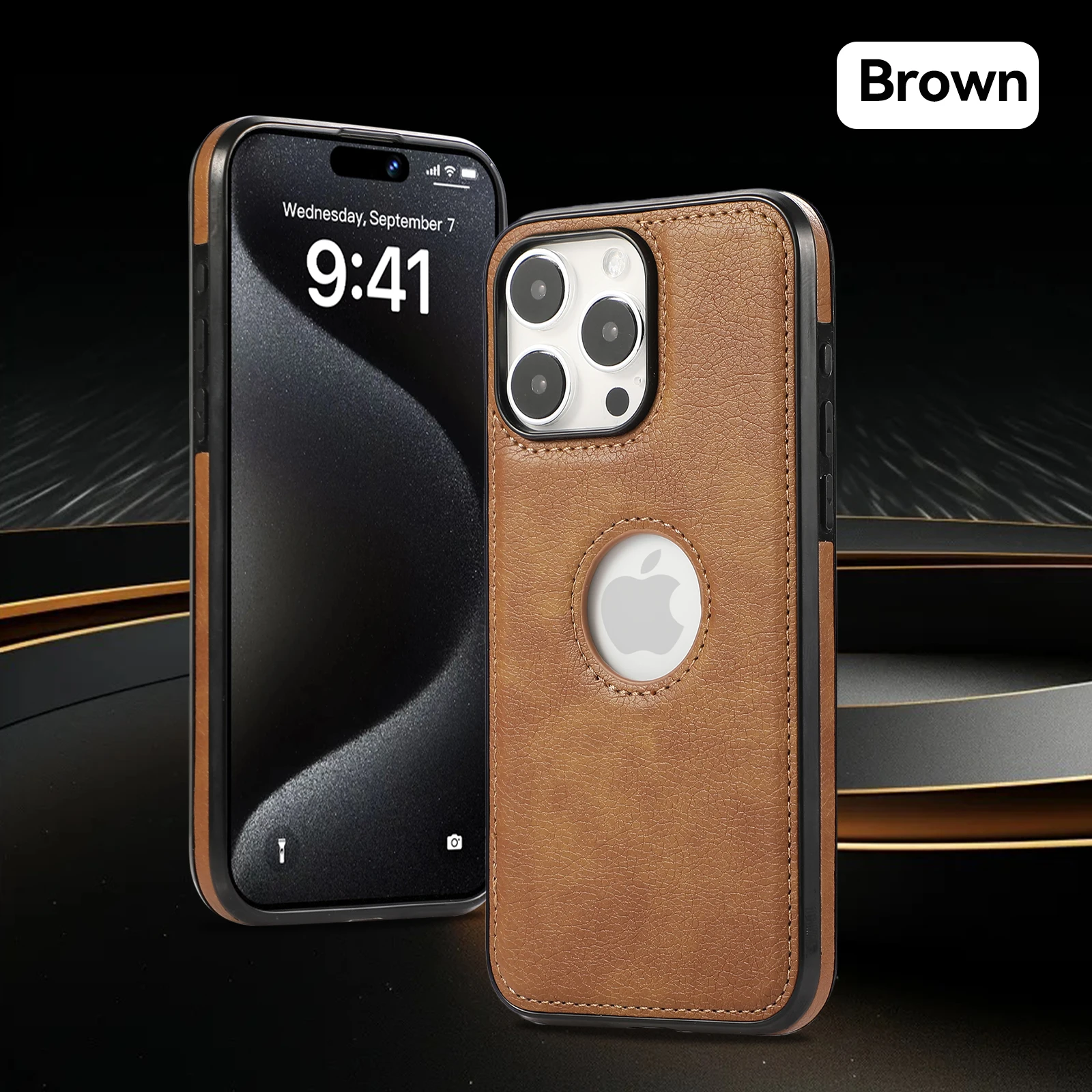 Funda de teléfono con logotipo de cuero PU para iPhone 16 15 14 13 12 11 Pro Max XS XR X 7 8 Plus, parachoques a prueba de golpes, funda trasera suave de negocios - imagen 2