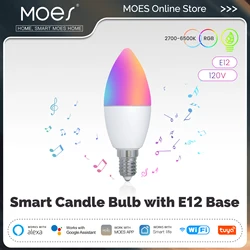 MOES Bombilla LED de vela inteligente E12 WiFi Tuya 5W RGBCCT 16 millones de colores 2700-6500K Control de voz compatible