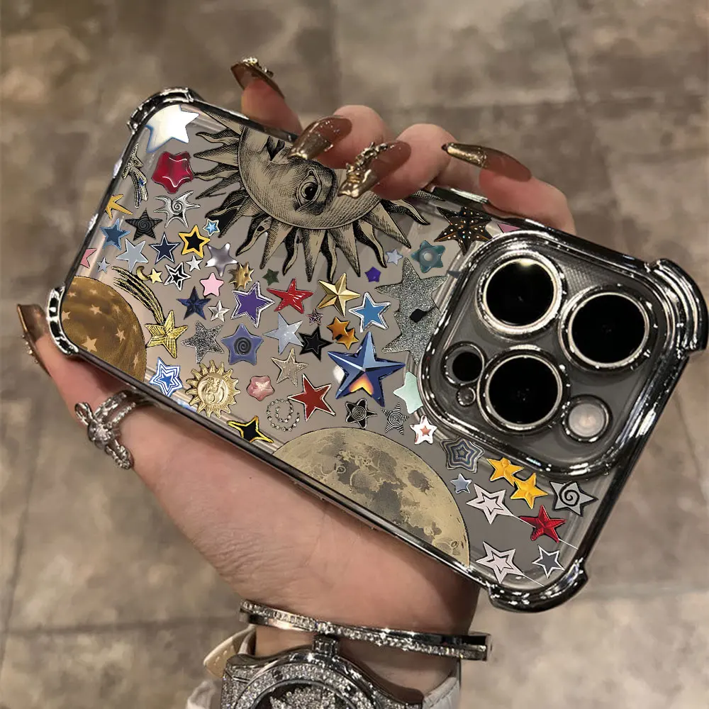 Estilo Retro cara sol estrellas Ins caja de teléfono chapado para Infinix Hot 40i 30 30i 10s Play Smart 9 8 7 Note 40 Spark Anti caída Airbag - imagen 2