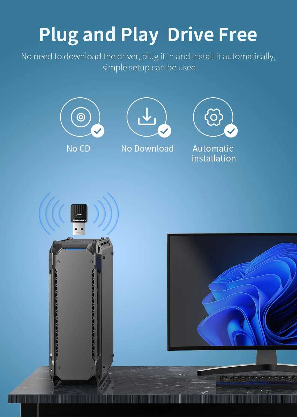 Adaptador COMFAST AX600 WiFi6 2,4G y 5G 572Mbps tarjeta de red 802.11ax controlador USB WiFi6 Dongle gratis para PC/portátil Win 10/11 - imagen 4