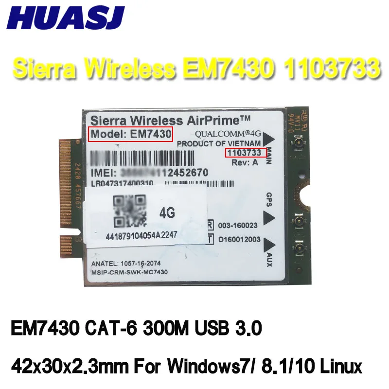 Sierra Módulo Inalámbrico EM7430 M2M CAT-6 300M M2 4G LTE Module 1103733 WWAN B1/3/5/7/8/18/19/21/28/38/39 40/41 - Vista principal del producto