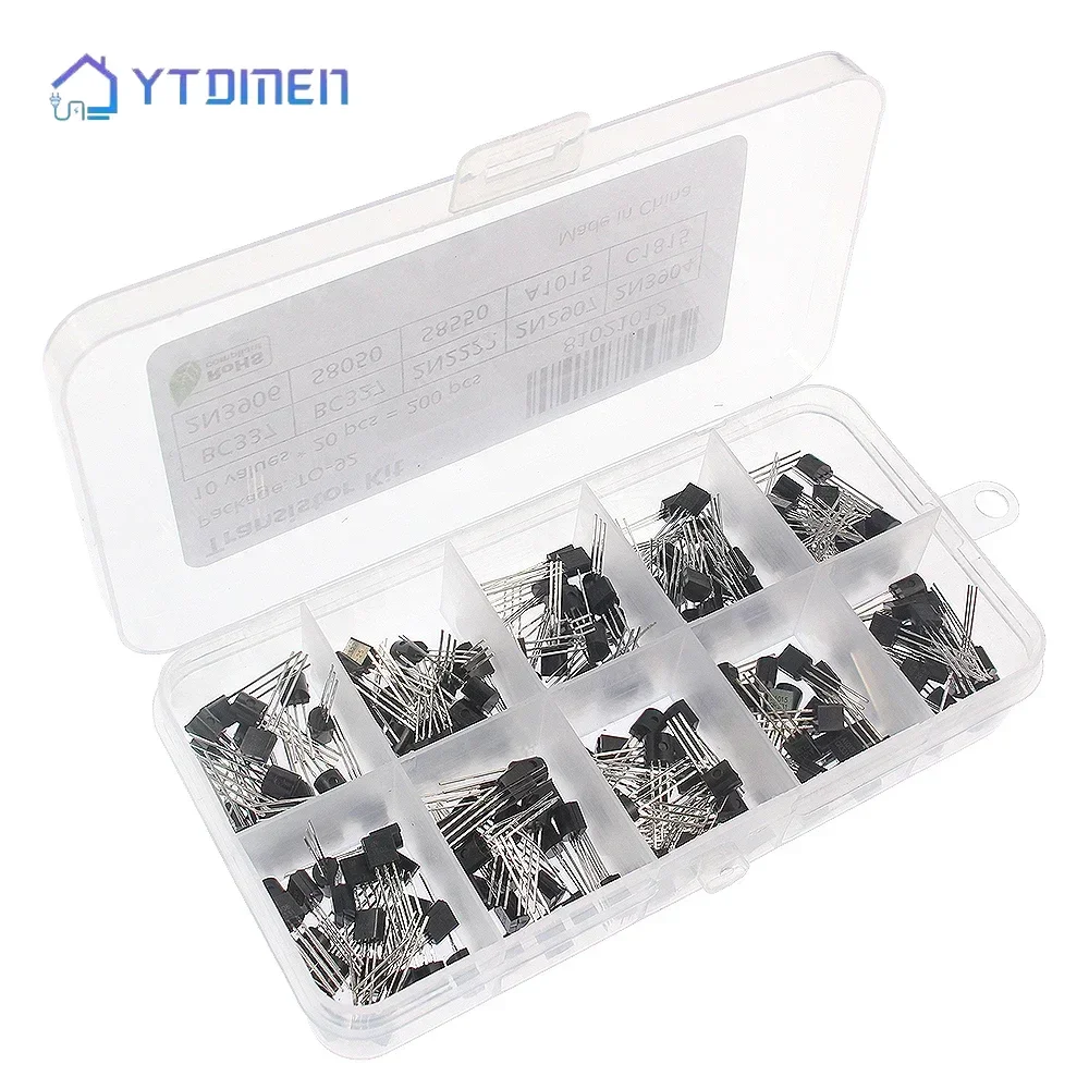 50/100/200 Uds triodo de transistores TO-92 Kit surtido 2N2222 2N2907 2N3906 2N5401 2N5551 A1015 BC327 BC548 C1815 S8050 NPN PNP