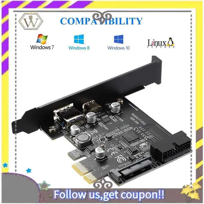 Nuevo PCI-E 1X a USB 3,2 Gen1 USB3.2 tipo C tarjeta adaptadora frontal tarjeta de expansión de plástico - imagen 3