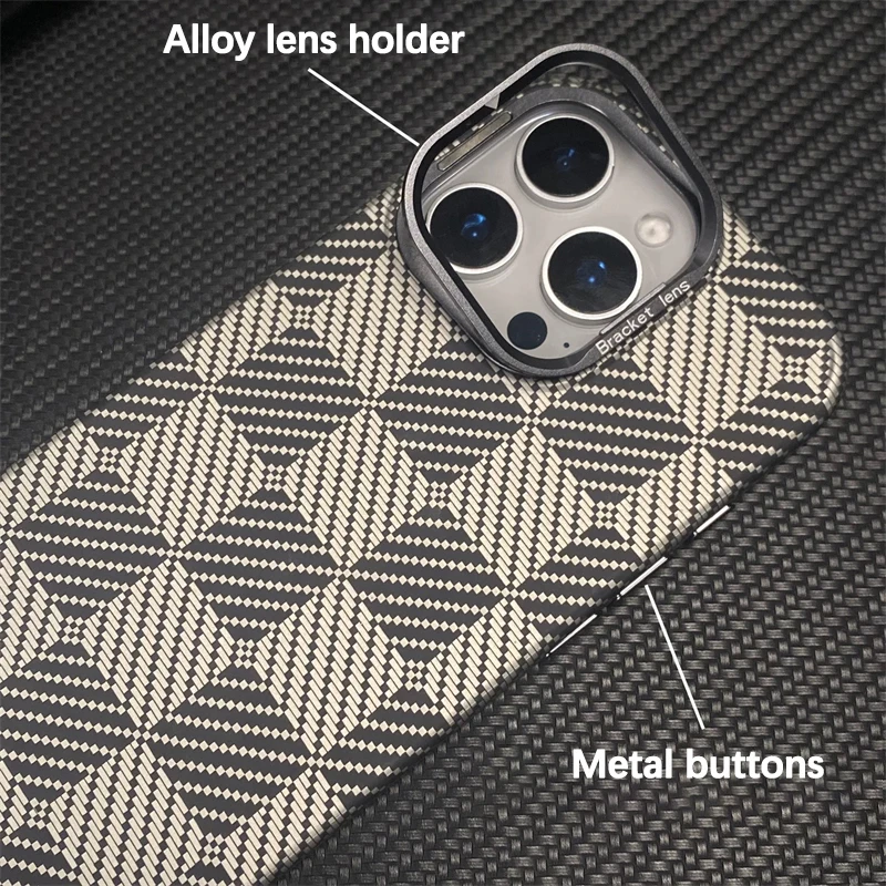 Funda de teléfono MagSafe con carga inalámbrica texturizada de fibra de carbono para iPhone 16 15 14 13 Pro Max, soporte de lente de aleación, cubierta a prueba de golpes para PC - imagen 3