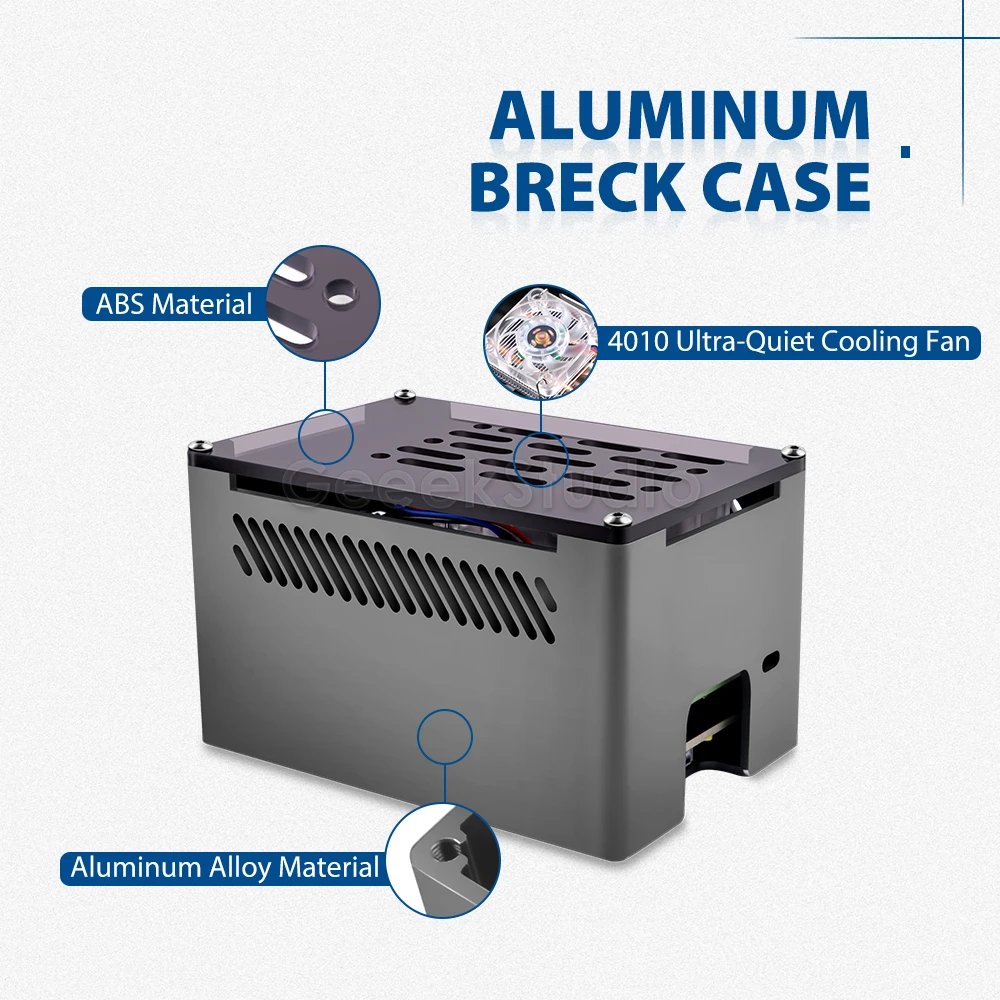 Raspberry Pi 4 Modelo B Caja NAS de ladrillo de aluminio Carcasa de cierre negra con ventilador de enfriamiento de torre de hielo 4010 M.2 SATA SSD para RPI 4B - imagen 5