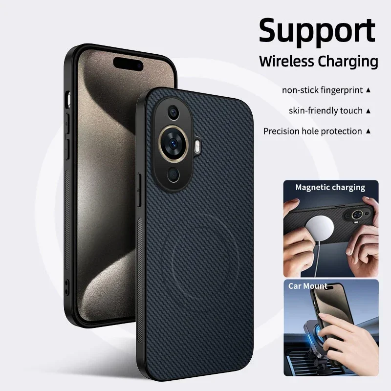Textura de fibra de carbono para funda magnética Magsafe para Huawei Nova 13i 12i 12 SE 11 Pro, cubierta protectora de marco suave mate a prueba de golpes - imagen 3