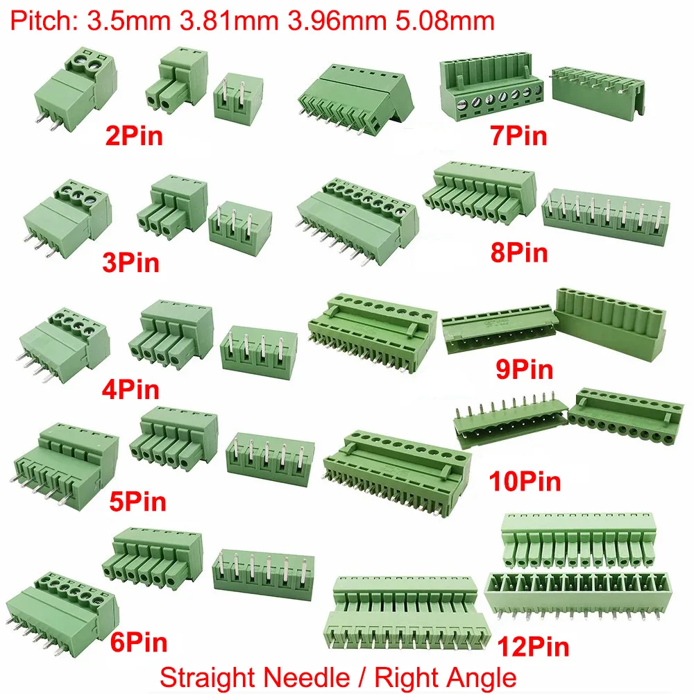 5 pares KF2EDG 15EDG 3,5mm/3,81mm/3,96mm/5,08mm PCB conector de bloque de terminales de tornillo conector de pines enchufe de ángulo recto/derecho 2-12 pines