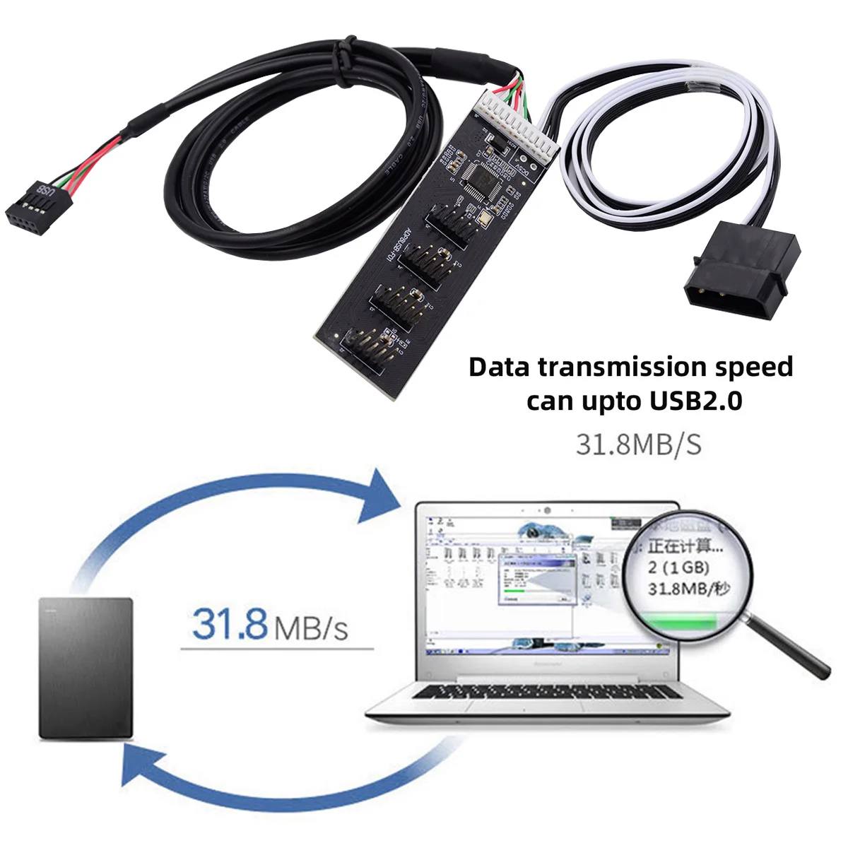 Concentrador de cabezal USB 2,0 de 9 pines de 1 a 4 con alimentación IDE 5V, divisor hembra de 1 a 4, adaptador de extensión, multiplicador de puerto - imagen 4
