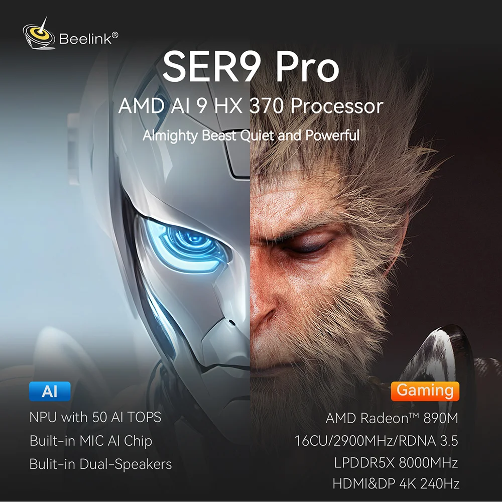 Beelink SER9 Pro AMD Ryzen AI9 HX370 potente AI PC 32G DDR5 1T NVME Mini PC para juegos PCIe4.0 SSD ordenador de escritorio VS SER8 8845HS - imagen 2