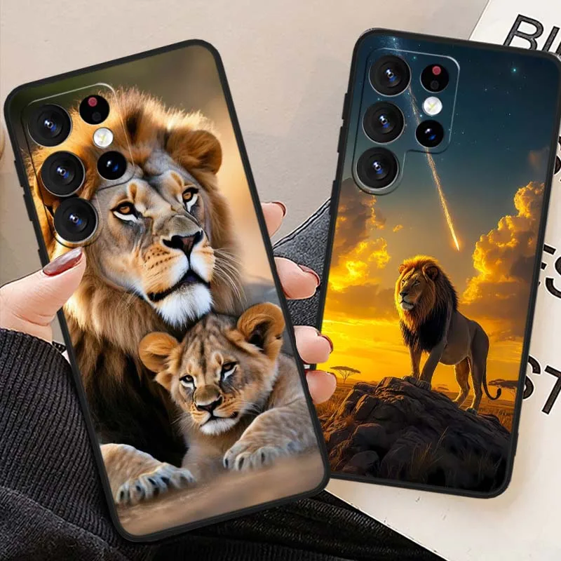 Estampado de León Animal para Samsung Galaxy Note 20 10 9 8 A24 A34 M13 M31 M32 M52 M62 Ultra Lite funda de teléfono negra - imagen 2