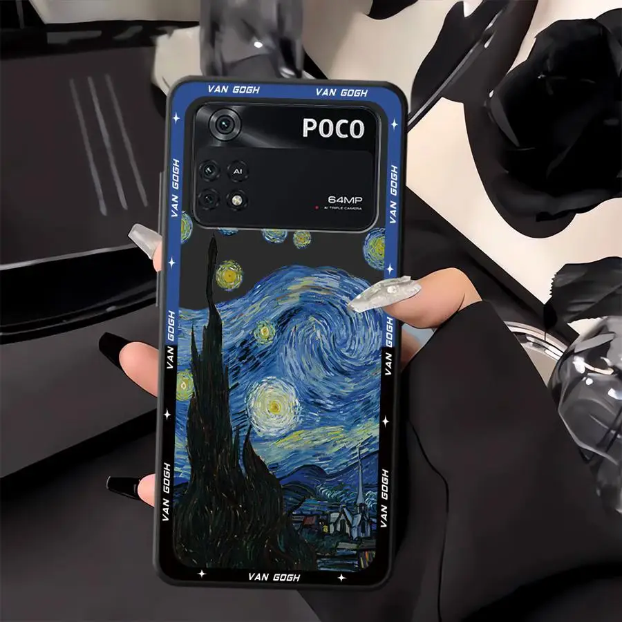 Funda para Xiaomi Poco X3 X4 X5 X7 Pro M5 M3 M4 M7 Pro C50 C75 C71 F1 C40 F3 C61 funda de teléfono suave negra Retro aceite de Van Gogh - imagen 5