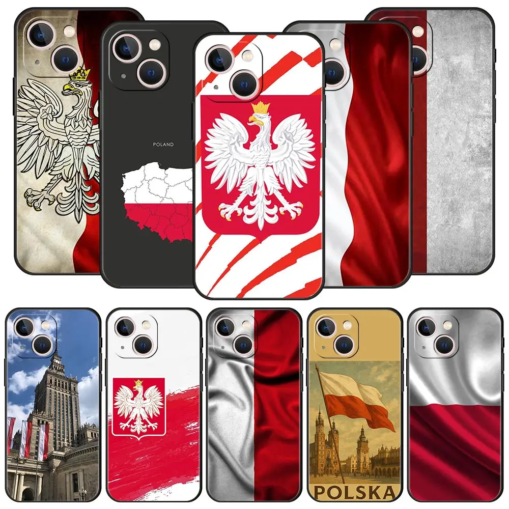Funda de teléfono de lujo con bandera polaca para iPhone 17 Air 16 Plus 13 15 14 12 11 Pro MAX 7 8 SE, funda negra de TPU suave