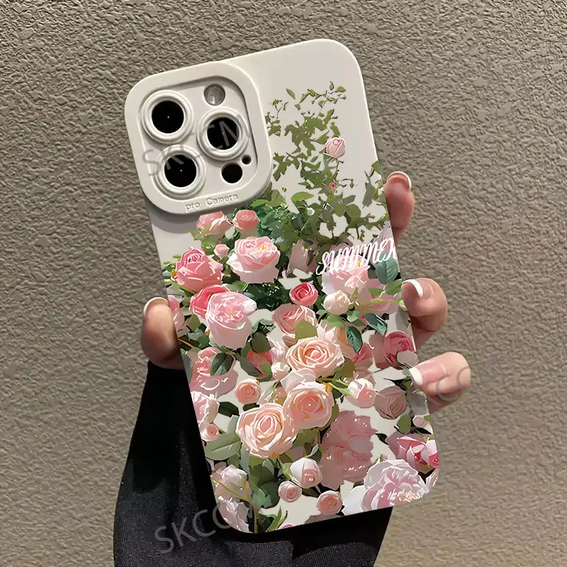 Funda de teléfono rosa con pintura al óleo para iPhone 15 16, funda de silicona suave para iPhone 13 11 12 16 14 Pro Max XR XS X 7 8 Plus SE2 - imagen 2