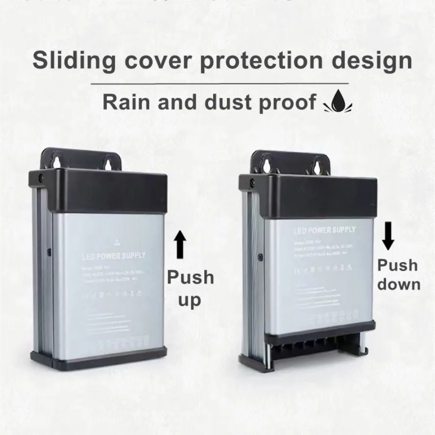 Fuente de alimentación a prueba de lluvia de grado de ingeniería, ventilador de refrigeración de potencia completa AC 220V a DC 12V 24V, controlador LED impermeable a prueba de polvo para exteriores - imagen 2