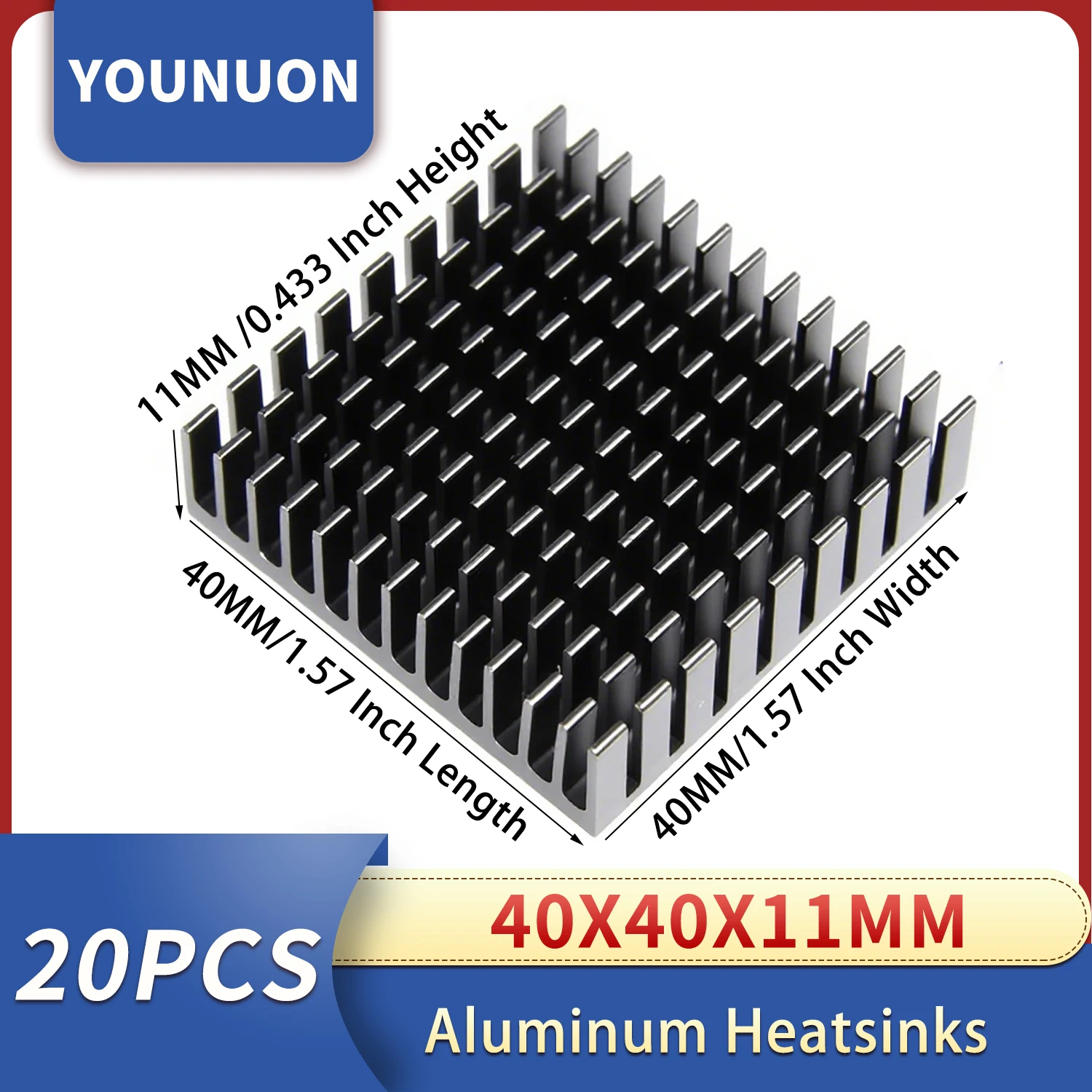 20 piezas YOUNUON negro 40mm disipador de calor 40x40x10mm 11mm CPU de aluminio tarjeta de CPU enfriador disipador de calor disipador de calor