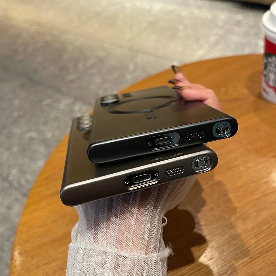 Para Magsafe fundas magnéticas de lujo para Samsung Galaxy S25 S24 Ultra S23 Plus S21 FE funda mate de carga inalámbrica con cubierta de lente - imagen 5