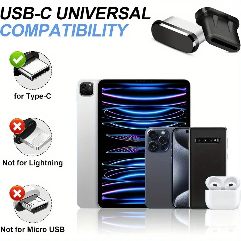 Juego de 4 tapones antipolvo USB C y cepillos de limpieza, cubiertas de puerto de aleación de aluminio y Kit de limpieza para iPhone 16 15 Samsung Galaxy - imagen 2