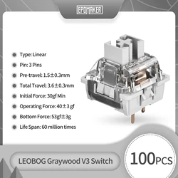 LEOBOG Graywood V3 Switches Lineales 40g para Teclados Mecánicos