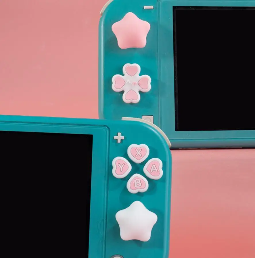 Rosa púrpura amor silicona suave d-pad botón cruzado ABXY pegatina de llave funda de piel para Switch Lite consola pulgar Stick Grip Cap Cover - imagen 2