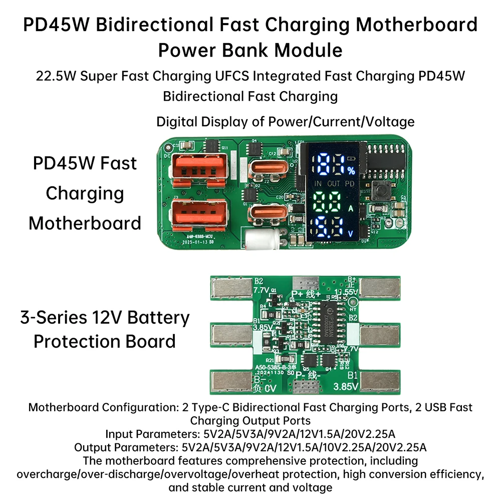 Módulo de energía móvil de carga rápida bidireccional de 45W tipo C USB PD QC cargador rápido placa de circuito DIY para batería de litio ternaria - imagen 5