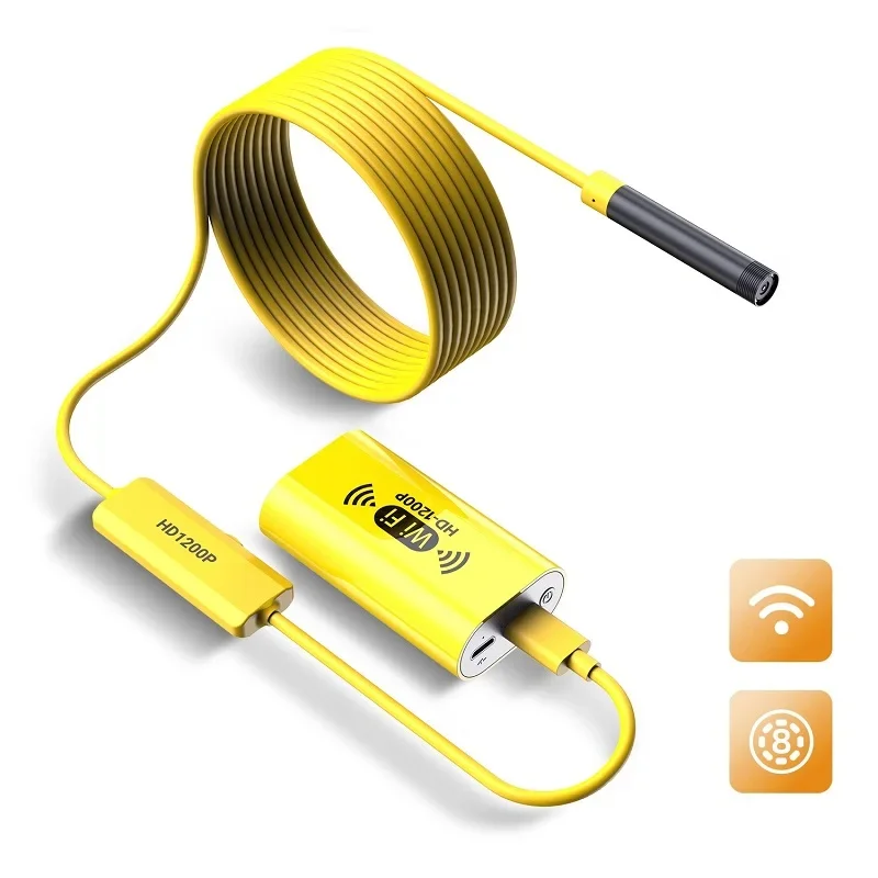 Cámara endoscópica WiFi 8MM HD1200P IP67 boroscopio de inspección USB impermeable con LED ajustable para Android IOS Iphone PC
