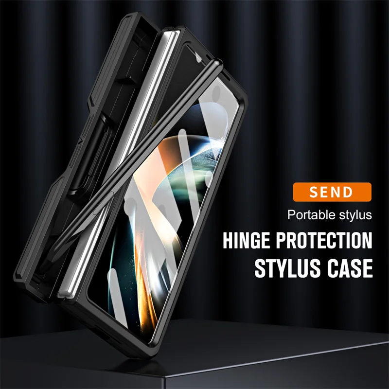 360 ° Funda de teléfono con soporte a prueba de golpes, totalmente protegida, protección de cámara, para Samsung Galaxy Z Fold 6 5 4, Protector de pantalla con bolígrafo - imagen 5