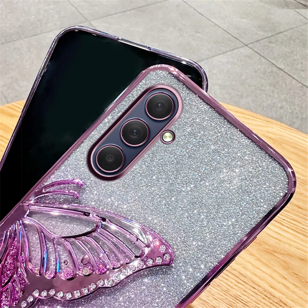 Funda de teléfono de arena movediza de mariposa degradada para Samsung Galaxy M55, M54, M34, M14, M53, M52, M51, M23, M33, M21, M31, F15, funda de silicona suave - imagen 5