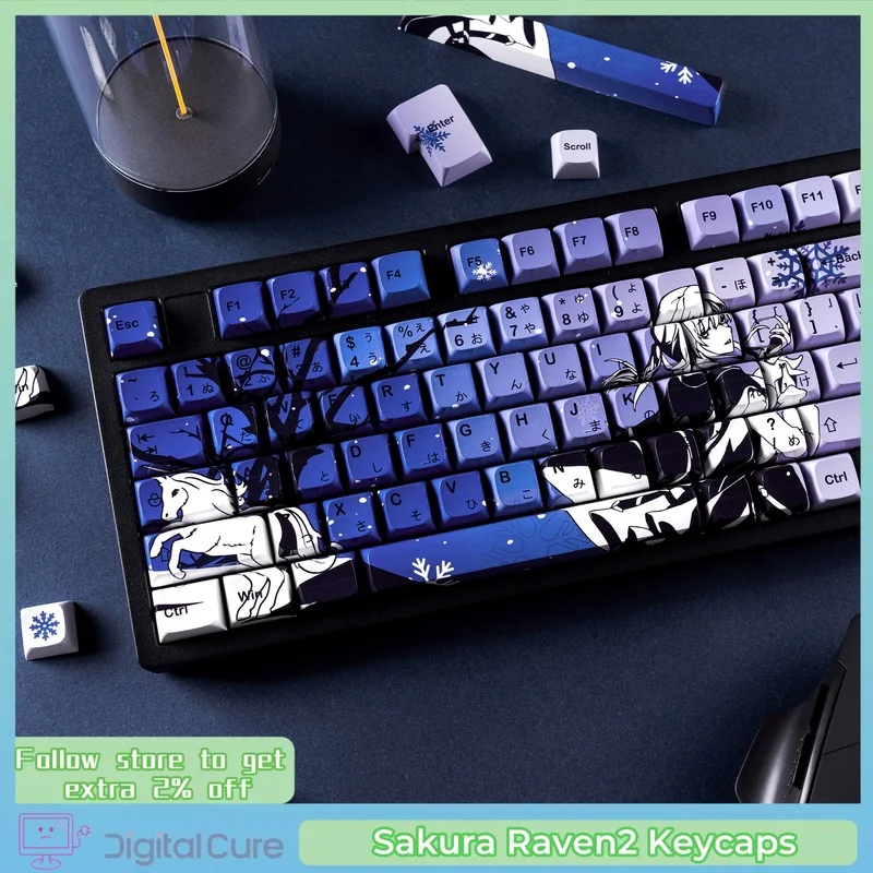 Sakura Raven2 teclas 131 teclas Pbt recubiertas de cerámica frontal liso perfil Xda Teclado mecánico teclas de dibujos animados regalo