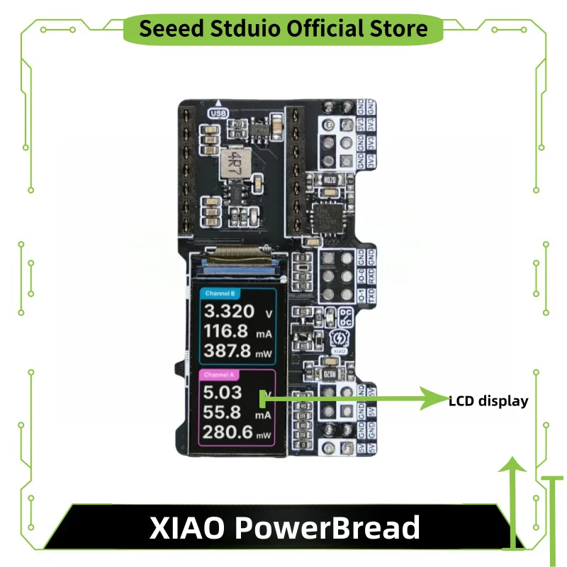 XIAO PowerBread: una fuente de alimentación de placa de pruebas y medidor compatible con placas de desarrollo XIAO, con pantalla LCD a color