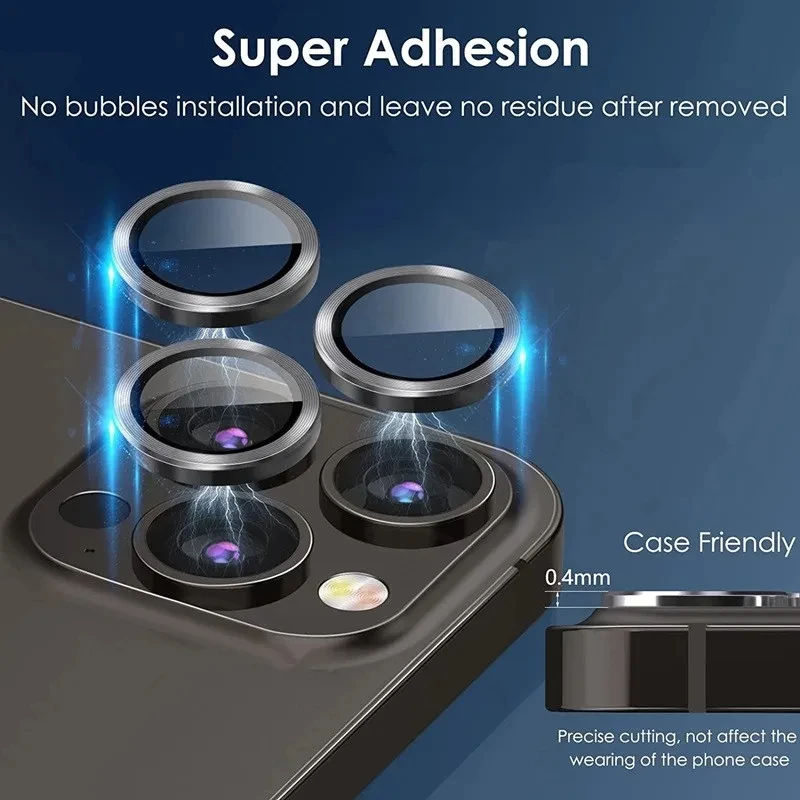3 uds anillo de Metal de vidrio templado cubierta protectora de cámara para iPhone 11 12 13 14 15 16 Pro Max 16 15 Plus tapa protectora de película de lente trasera - imagen 3