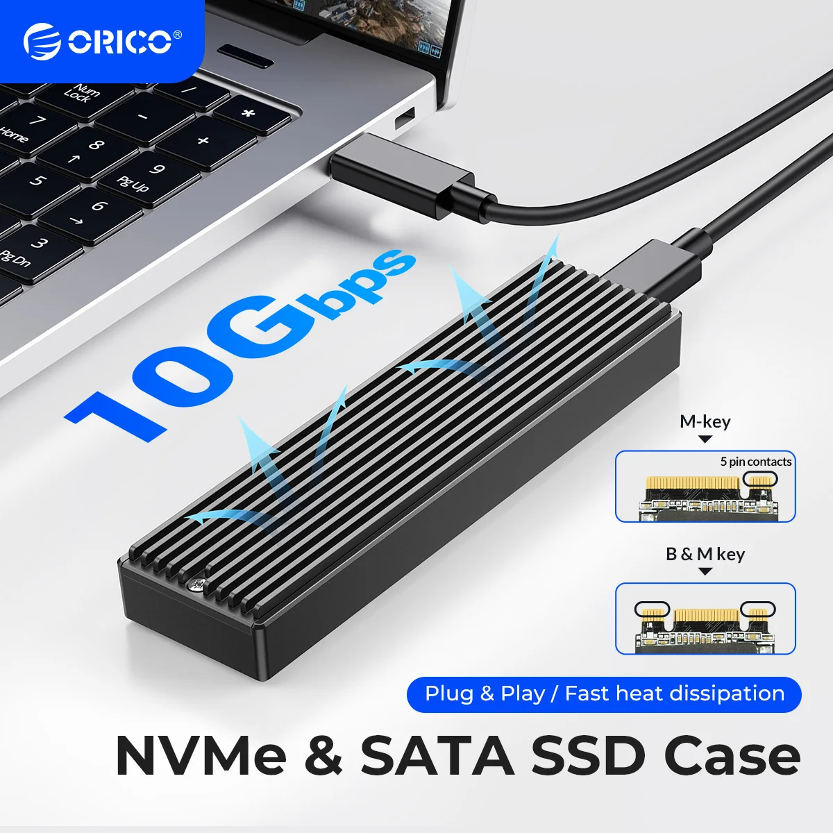 Carcasa ORICO M.2 NVMe SSD, USB 3.1 Gen 2 (10 Gbps) Adaptador externo PCIe NVMe para 2230/2242/2260/2280 M.2 SSD de hasta 8 TB - imagen 2
