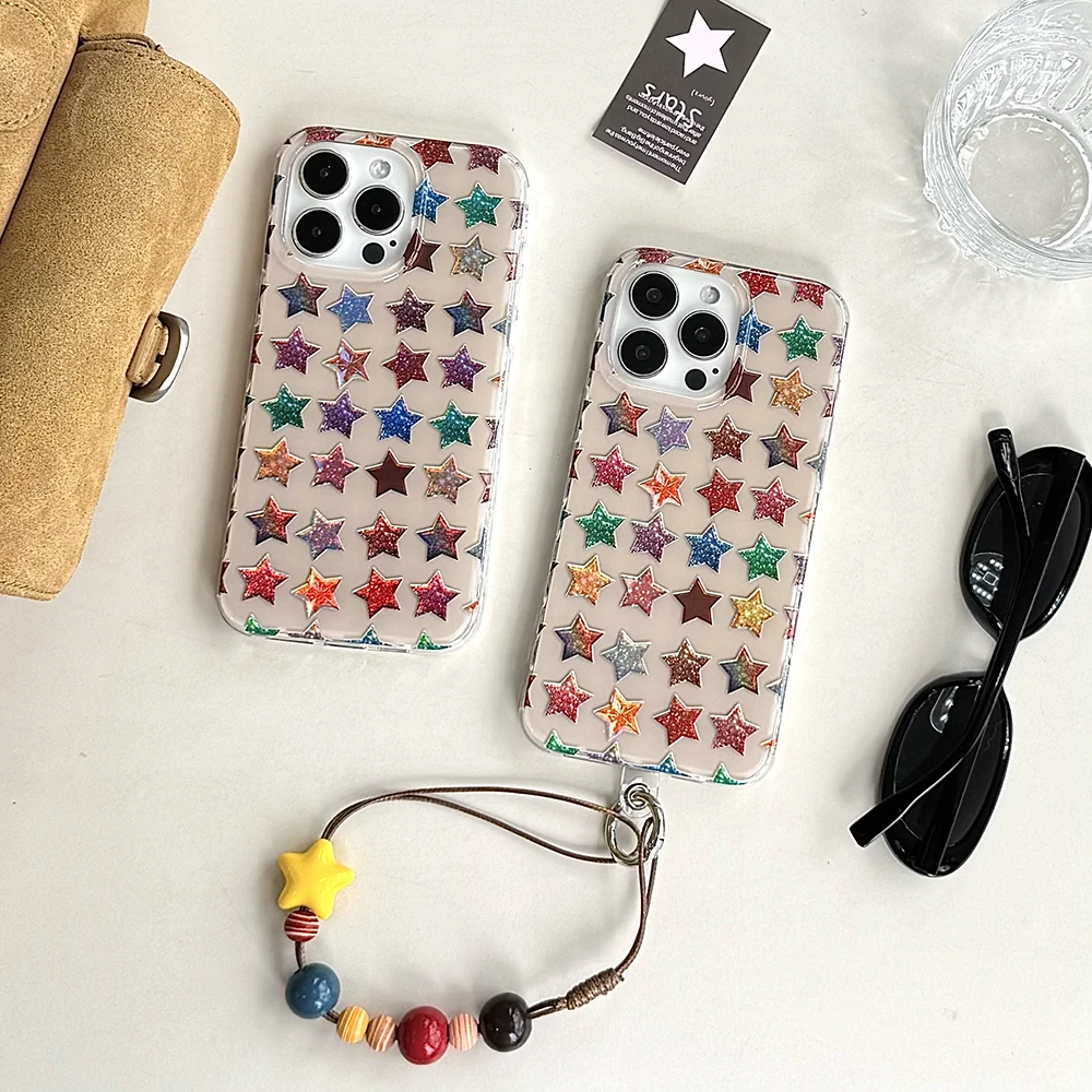 Fundas de teléfono con estampado de estrellas de cinco puntas coloridas a la moda para IPhone 13, 16, 15, 14, 17Pro Max, funda protectora a prueba de golpes - imagen 5