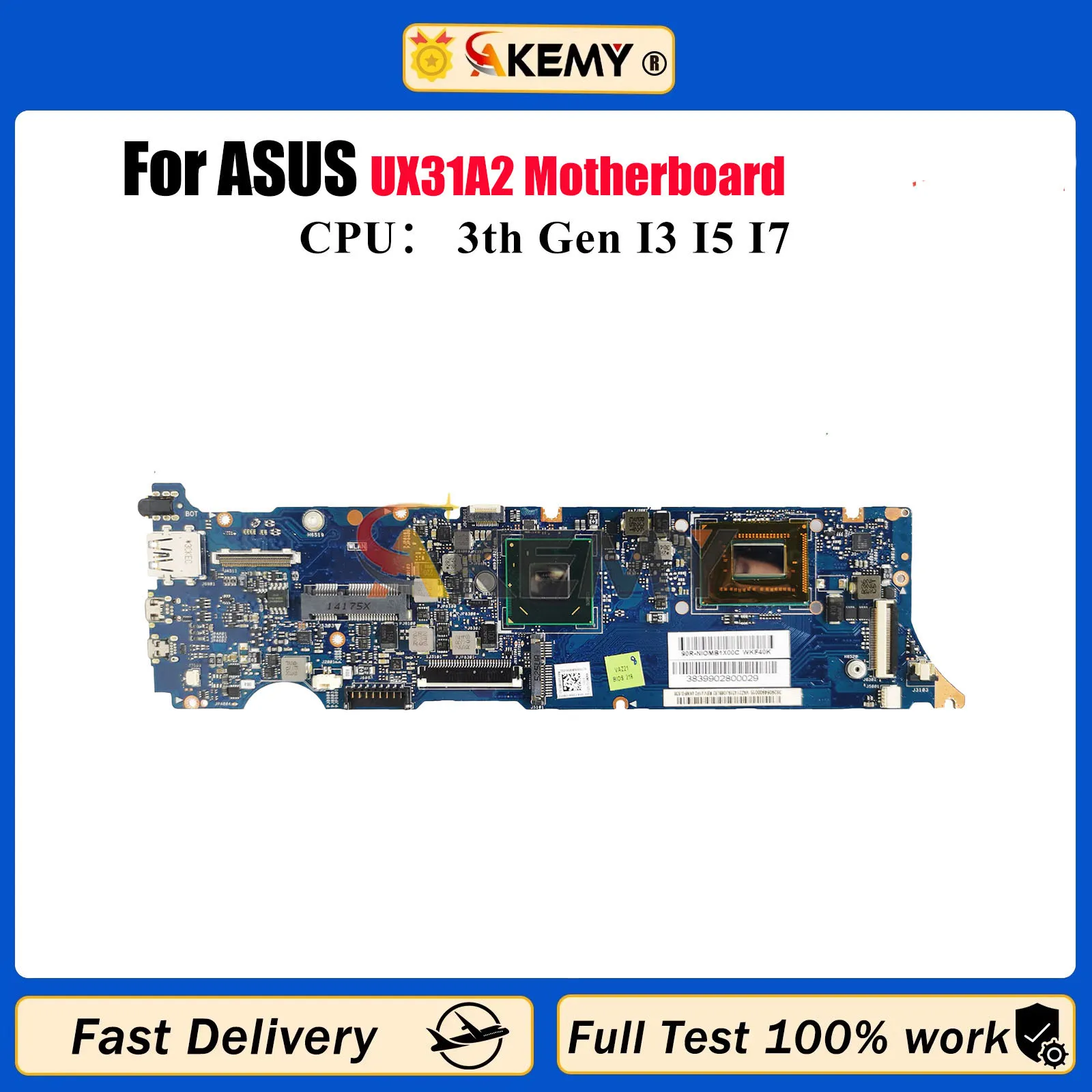 Placa base para ordenador portátil UX31A2 para ASUS ZenBook UX31A UX31A2 placa base para portátil con CPU I3 I5 I7 100% pruebas OK envío rápido stk