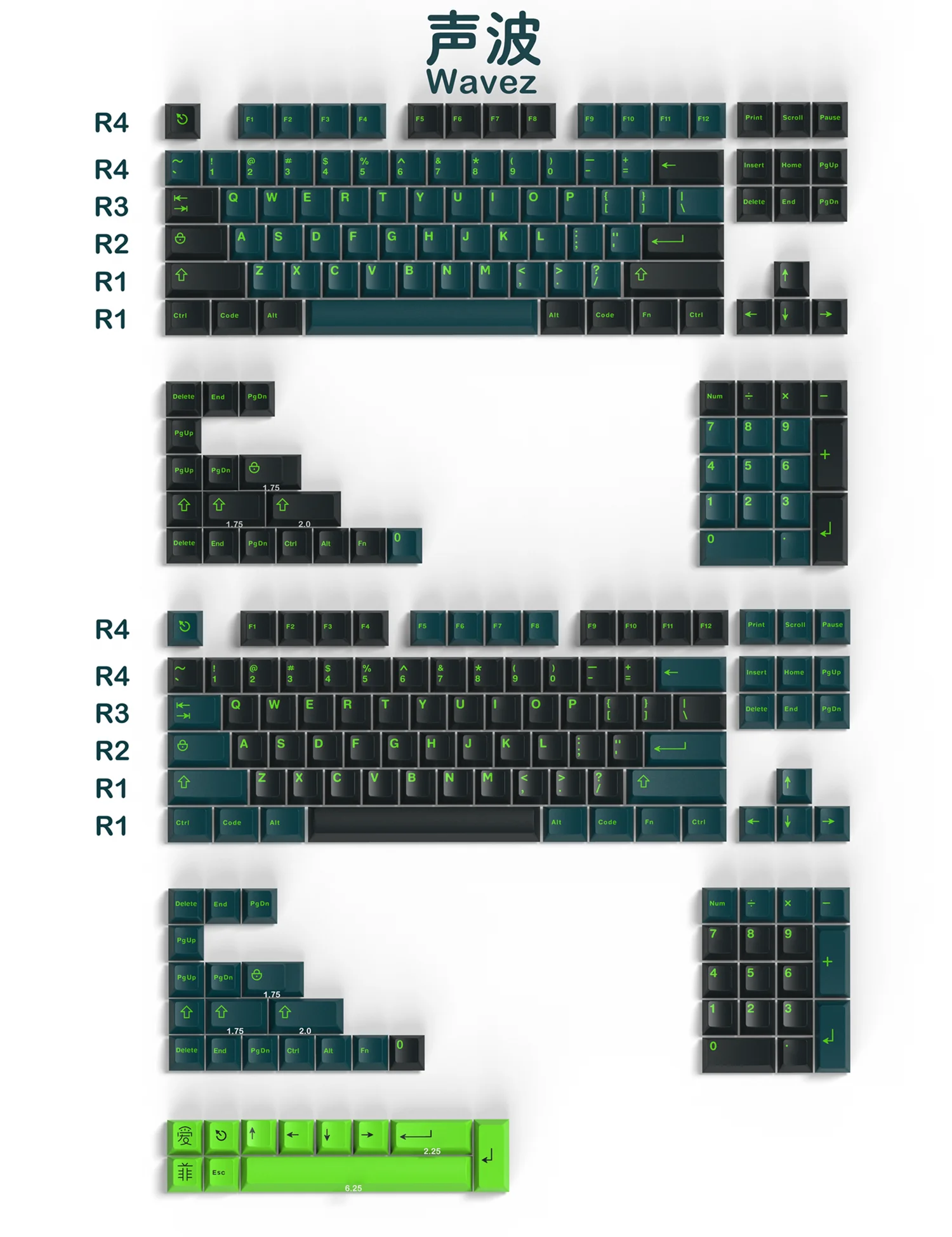 Teclas ABS de dos colores con tema de onda de sonido, 253 teclas, perfil Cherry para teclado mecánico, interruptores Cherry MX - imagen 3