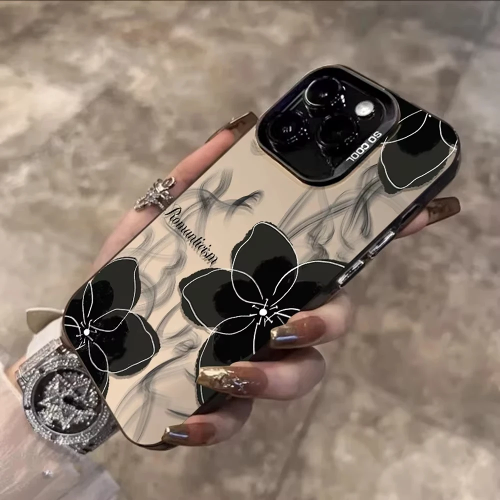 Funda de teléfono con flores negras a la moda para iPhone 17 Air 16 15 14 13 12 11 Pro Max XS XR 15 Plus 16 E 17Pro contraportada a prueba de golpes - imagen 4