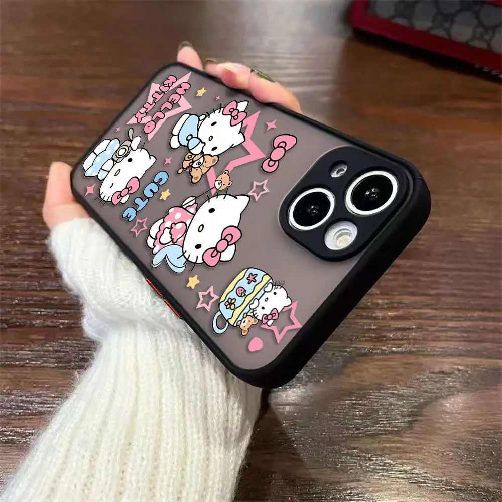 Funda de teléfono mate con dibujos de Hello k-kitty Cat para iPhone Apple 16 16E 15 11 12 13 14 Pro Max Mini SE 8 7 Plus, carcasa de TPU DIY - imagen 5