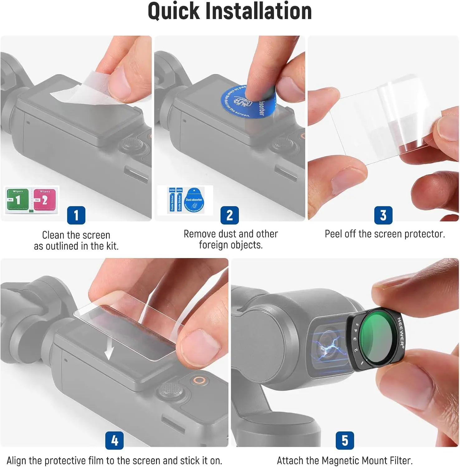 NEEWER Kit de filtro de cámara de acción para DJI OSMO Pocket 3 Creator Combo accesorios ND2-32 y CPL y filtro de efectos - imagen 5