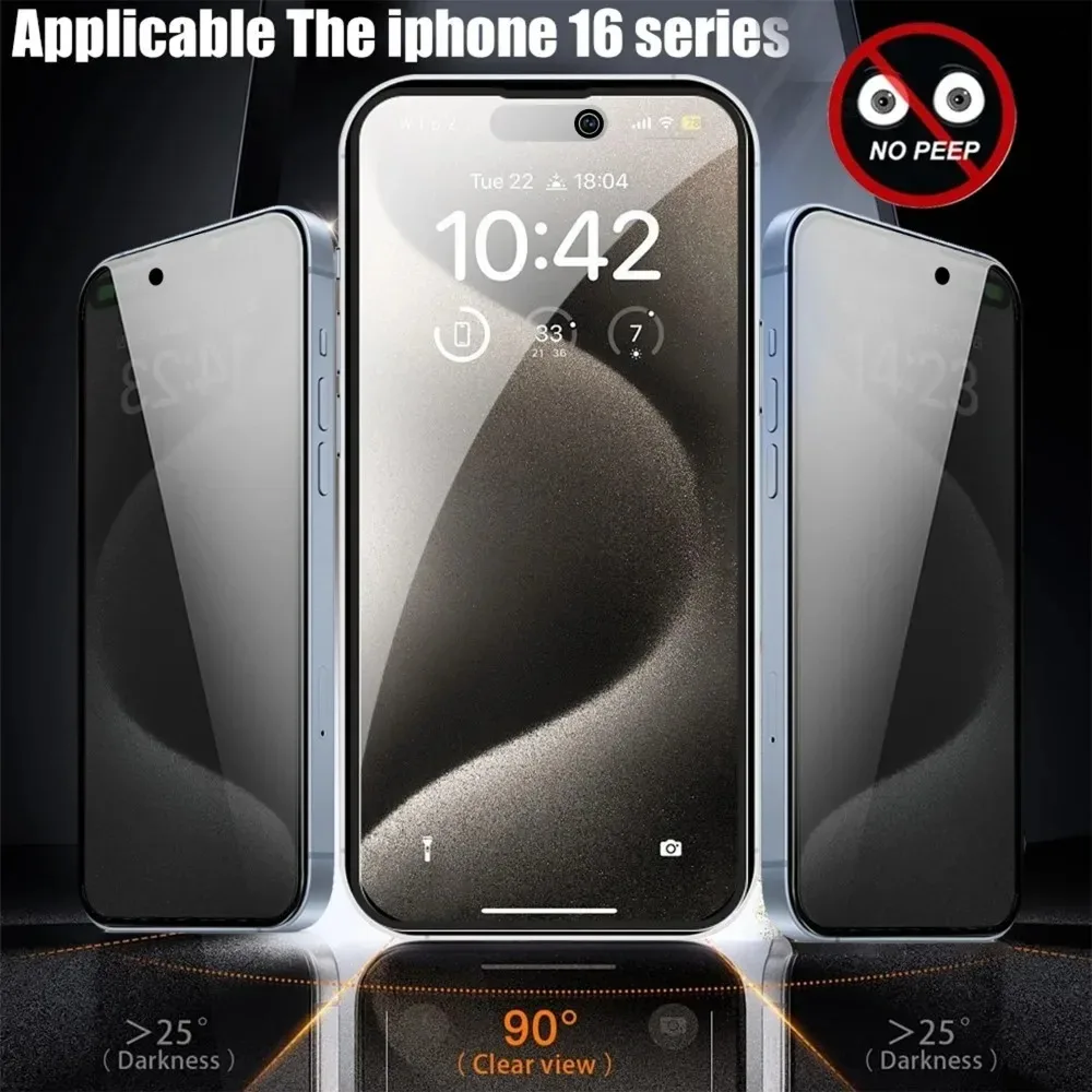 1/3/5 Uds para iPhone 16 Pro Max/16 Pro/16 Plus/16 instalación sin polvo antiespía Protector de pantalla de privacidad película de vidrio templado HD - imagen 3