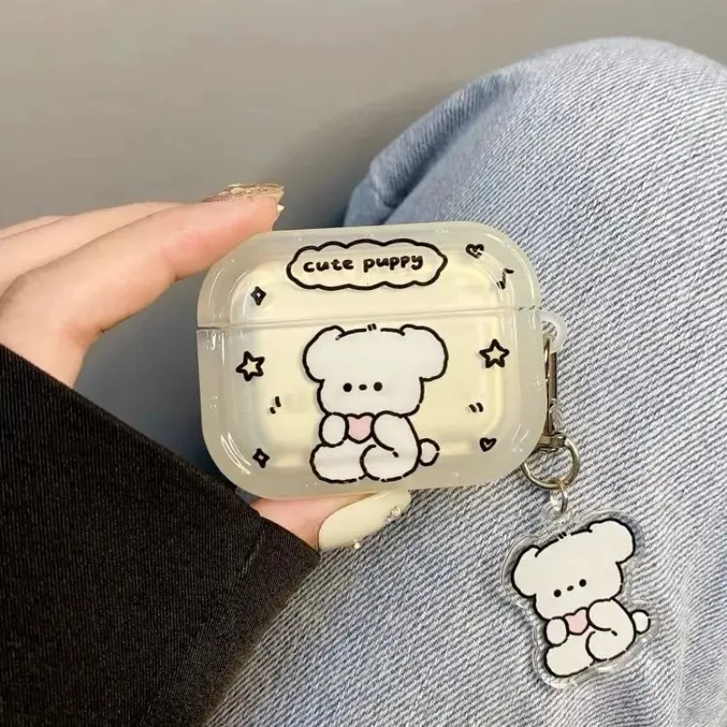 Funda bonita de perro de dibujos animados para Apple AirPods 4, funda para auriculares para Airpods Pro2 Pro 3 2 1, funda protectora con llavero - imagen 2