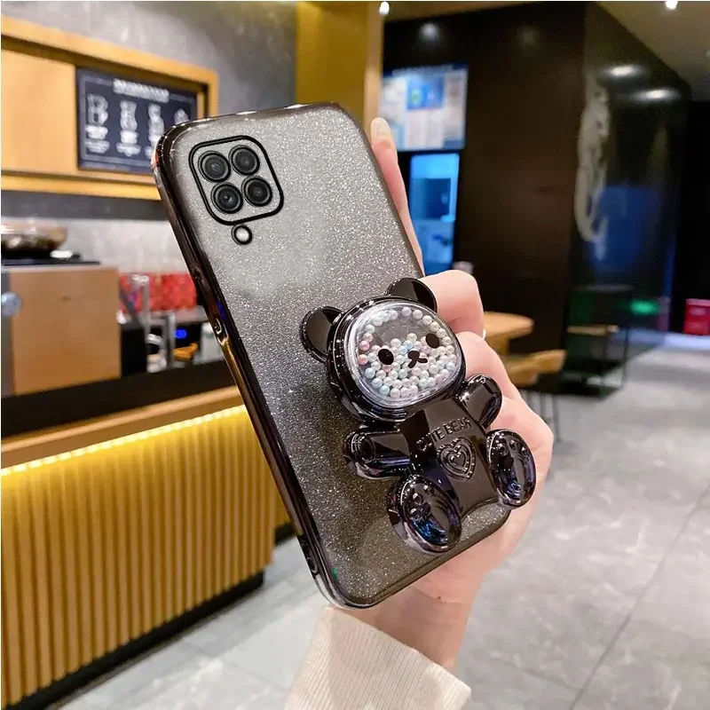 Funda chapada con purpurina para Samsung Galaxy, soporte de oso lindo, 6D, M13, M14, M54, M23, M30S, M53, M52, M51, M33, M12, F13, F23 - imagen 3